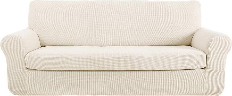 Stretch Bankhoes met Armleuning 3-Zits Fauteuil Beschermer Woonkamer Slaapkamer 180-235 cm Wit