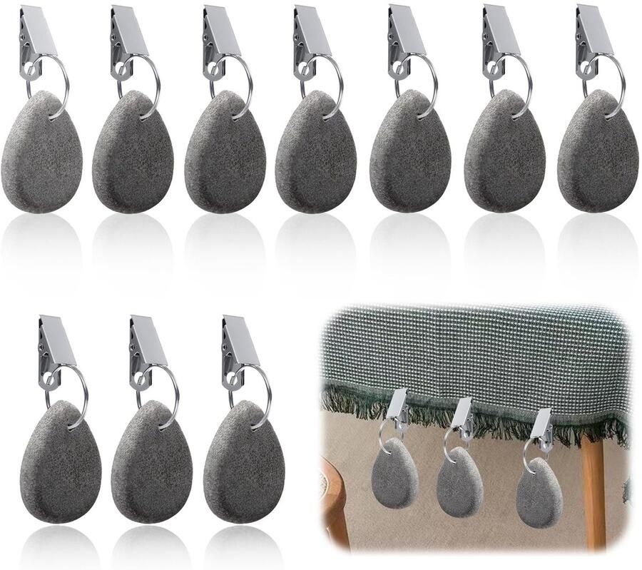 Zueyen 8 stuks tafelkleedgewichten natuursteen marmergewichten tafelkleedhanger stenen tafelgewichten hangers met clips voor picknicks familiefeesten bruiloften (grijs)