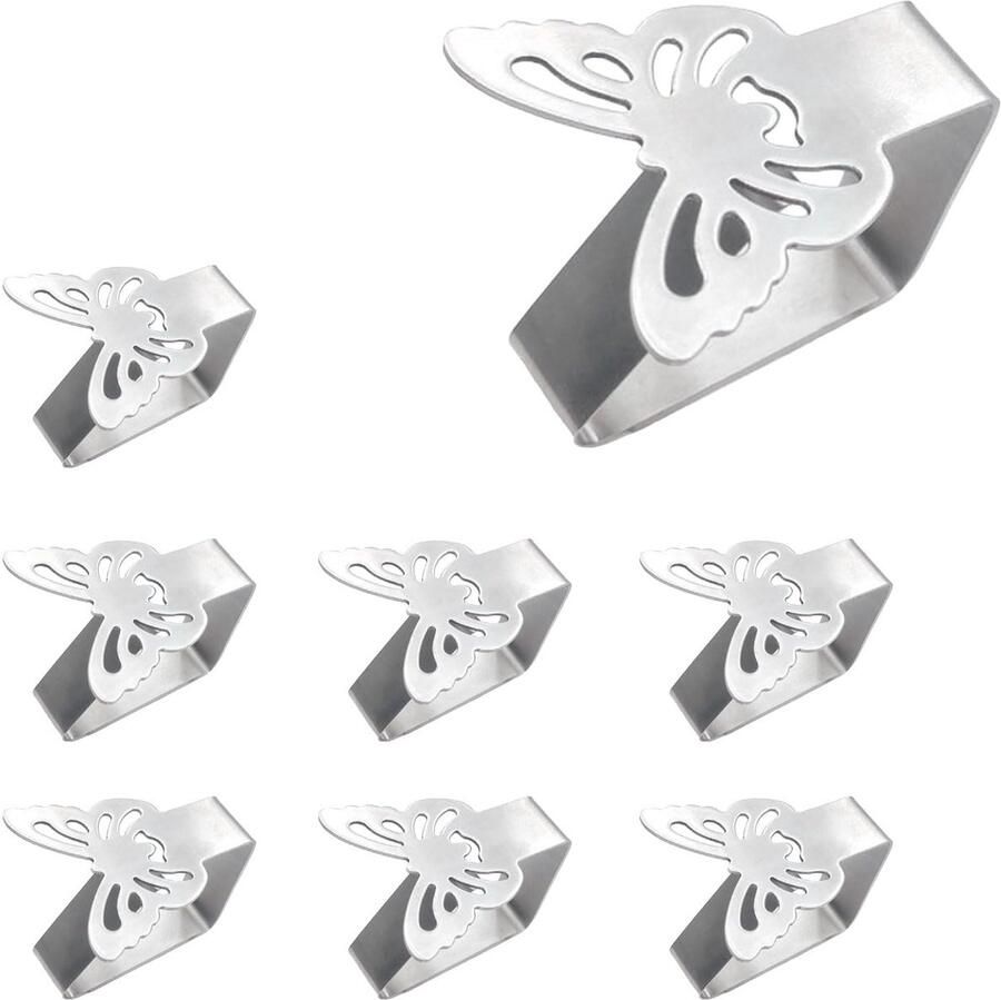 Zueyen Set van 8 tafelkleedclips verdikte roestvrijstalen tafelkleedclips picknicktafelclips voor buiten en binnen keuken picknick (vlinder)