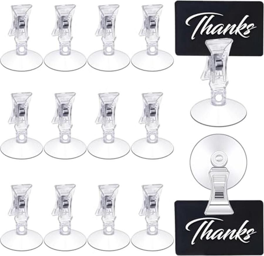 Zuignap Klemmen 12 Stuks Versatile Etiketten- en Fotoclips voor Gladde Oppervlakken