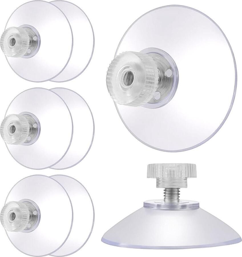 Zuignappen 40 mm set van 8 transparante plastic zuignappen met metalen schroefmoer voor glazen spiegel raamwanddeur tafelblad