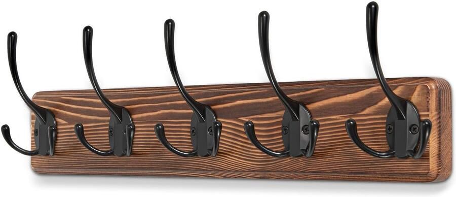 ZUIMENG Houten Kapstokhaken Kapstokrail met 5 Haken Wandkapstok Houten Kapstok voor Gangen Badkamers Slaapkamers (Bruin)