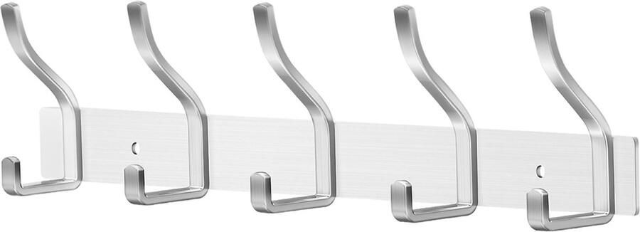 ZUIMENG kapstokhaak roestvrij staal kapstok wandkapstokhouder zware kapstok wandkapstokhaakrail kapstok wandhaak (geborsteld zilver 5 haken 1 stuk)