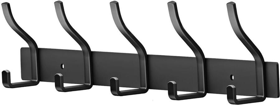 ZUIMENG kapstokhaak roestvrij staal kapstokhaak wandkapstokhouder zware kapstok wandkapstokhaakrail kapstok wandhaak (zwart mat 5 haken 1 stuk)
