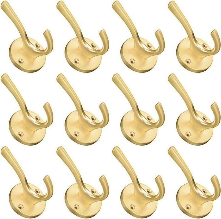 ZUONAI kapstokhaken moderne kapstokhaken robuuste garderobehaken jassenhaken wandhanddoekhaken dubbel voor keuken badkamer garderobe (12 stuks goud)