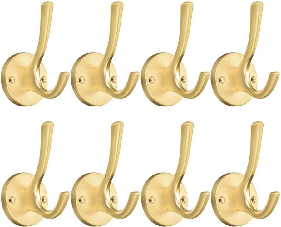 ZUONAI kapstokhaken moderne kapstokhaken robuuste garderobehaken jassenhaken wandhanddoekhaken dubbel voor keuken badkamer garderobe (8 stuks goud)
