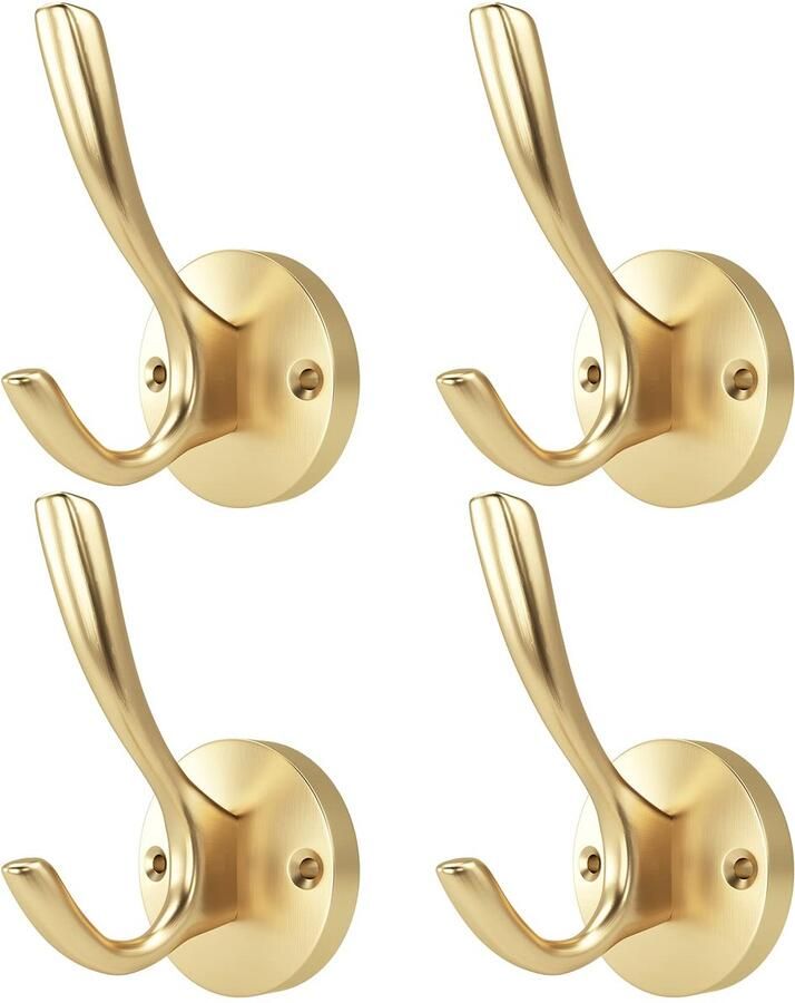 ZUONAI kapstokhaken moderne kapstokhaken zware kapstokhaken jashaken wandhanddoekhaken dubbel voor keuken badkamer garderobe (4 stuks goud)