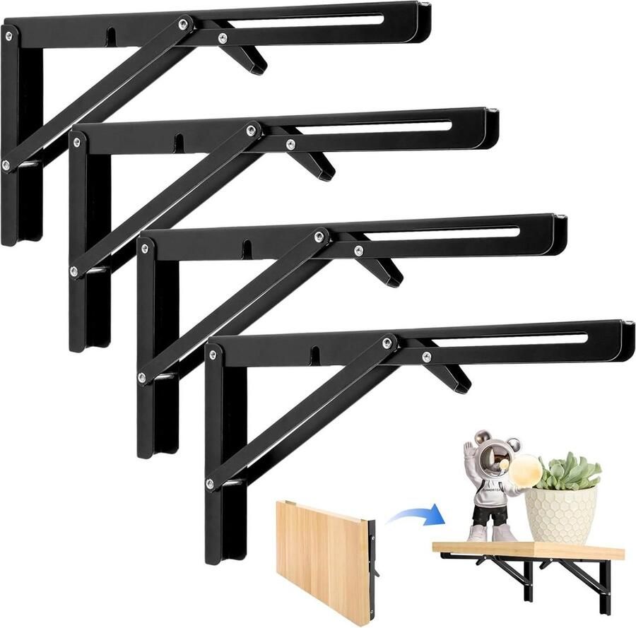 Zwaar belastbare klapconsole 300 mm roestvrij staal zwart voor thuis keuken of kantoor tafel of muur