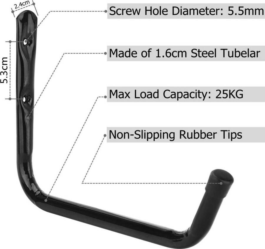 Zwaar belastbare opberghaken 28 cm garagehaken voor wandmontage organizer voor ladder fiets stoel tuinslang elektrisch gereedschap binnen en buiten 6 stuks (18 cm x 28 cm)