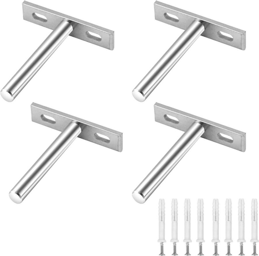 Zwaar belastbare zwevende plankbeugels 4 stuks voor verborgen houten planken Wandmontage decoratie met montageschroeven Onzichtbare stalen beugels 76 cm Bevestigingset inbegrepen