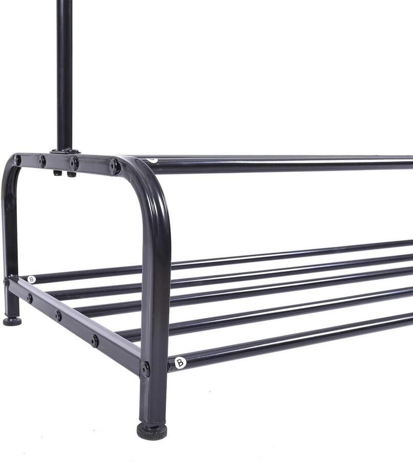 Zwaar metalen kledingrek met 2 lagen voor thuiskantoor in zwart Opbergrek pijp ontwerp Opvouwbare kledingrek