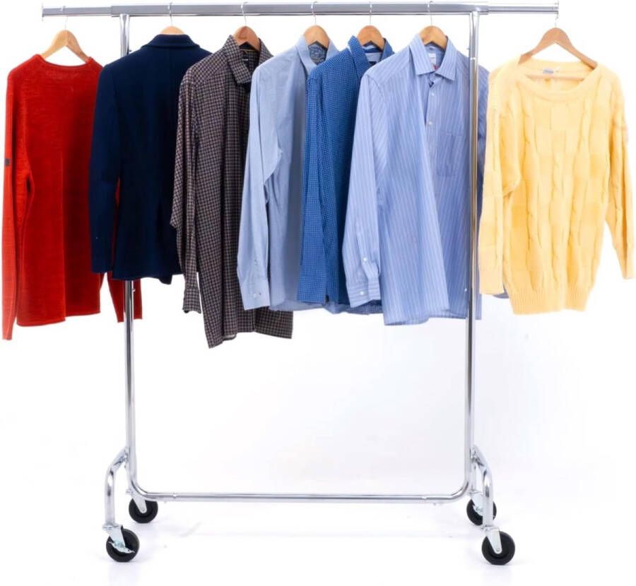 Zwaar uitgevoerd kledingrek draagvermogen 130 kg kledingstang op wielen kledingstang voor het ophangen van kleding verchroomd staal