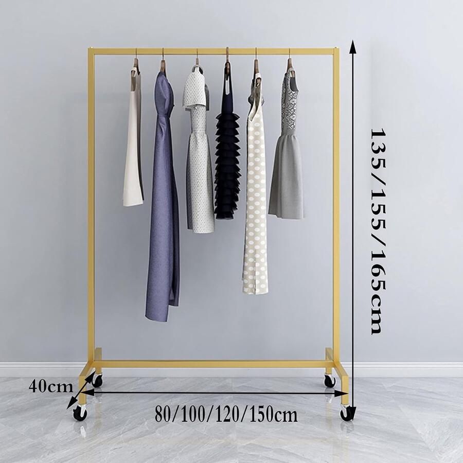 Zware Kledingrail voor Kledingopslag en Presentatie in Goud 80x165 cm