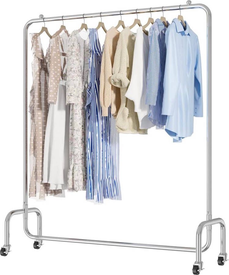 Zware Kledingrek op Wielen Kledingrekken met een Draagvermogen tot 100 kg Stevig Chroom-geplateerd Stalen Kledingrek