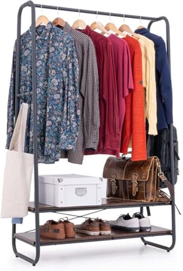 Zware Kleerhanger met 2 Planken Kledingrek met 6 Haken Stevige Kledingstandaard voor maximaal 170 kg