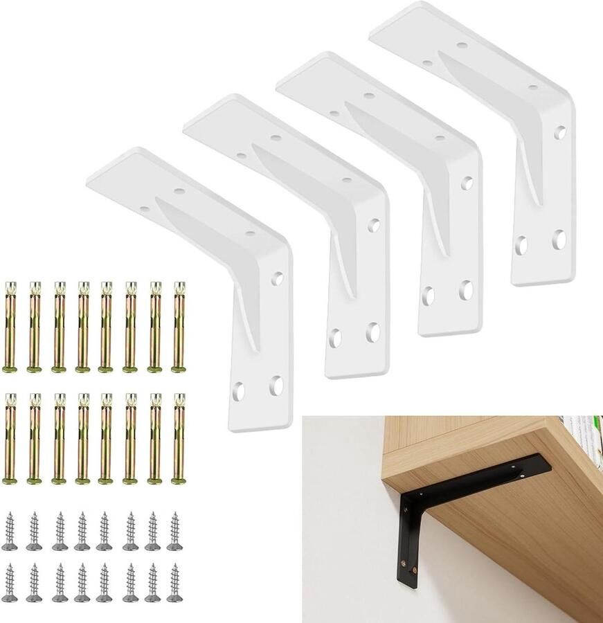 Zware metalen hoekbeugel plank ondersteuning voor muurbevestiging set van 4 stuks 135mm x 125mm wit hoekbeugels voor extra stevigheid in huis