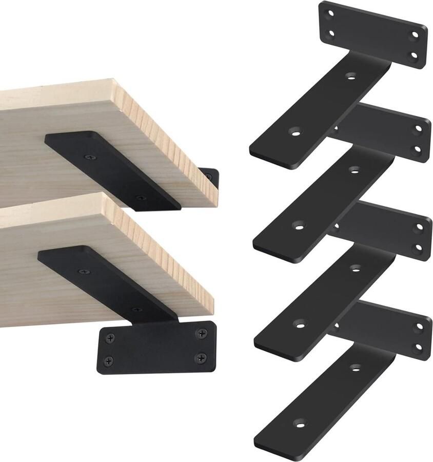 Zwarte Metalen Plankbeugels 15cm Set van 4 Rustieke Steiger Plank Ondersteuning
