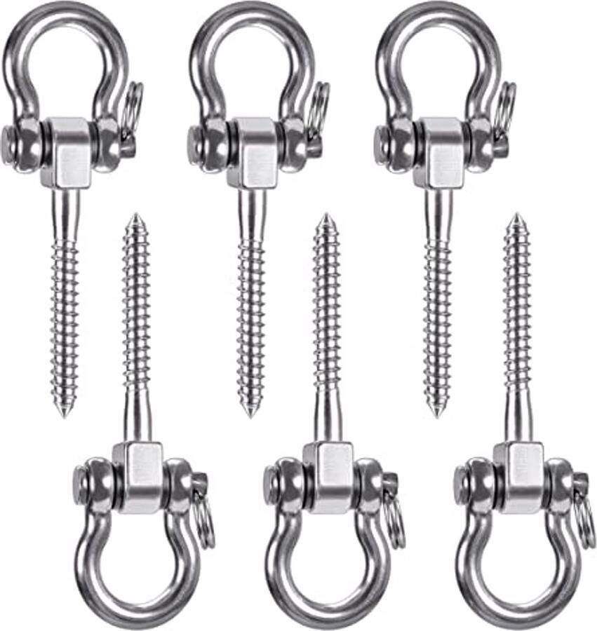 Zware Swing Hangers 180° RVS Oogschroefbeugels voor Speeltuin Yoga Hangmat Touw en Bokszak Capaciteit 800 kg (6 Pack)