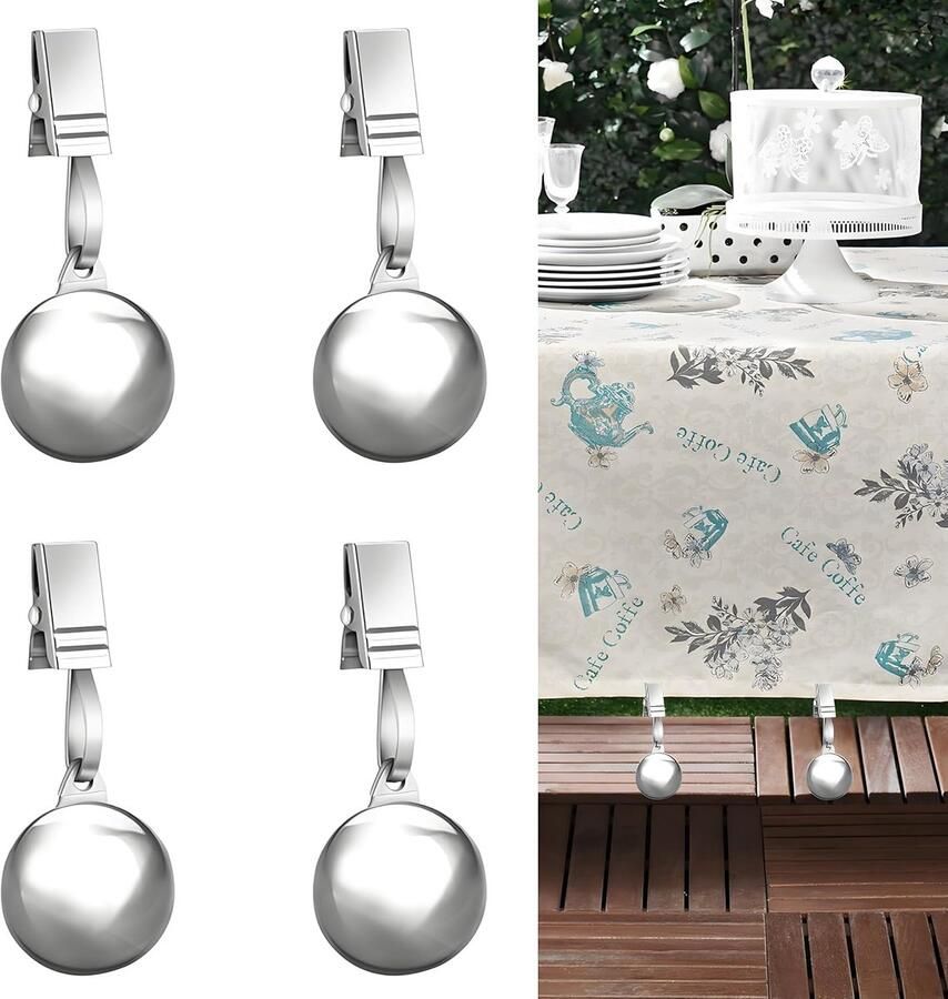 Zware tafelkleedgewichten winddichte tafelkleedklemmen roestvrijstalen ballen met metalen tafelkleedklemmen Tafelgewichtjes Tafelkleed vastzetten Tafelkleedverzwaarders 6 x 2 x 2 cm 4-pack