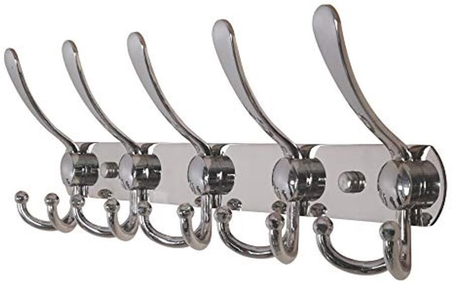 Dseap kapstok robuuste kapstokhaak met 5 drievoudige haken roestvrijstalen wandkapstok haakrek voor jas hoed handdoek handtas verchroomd 2 stuks