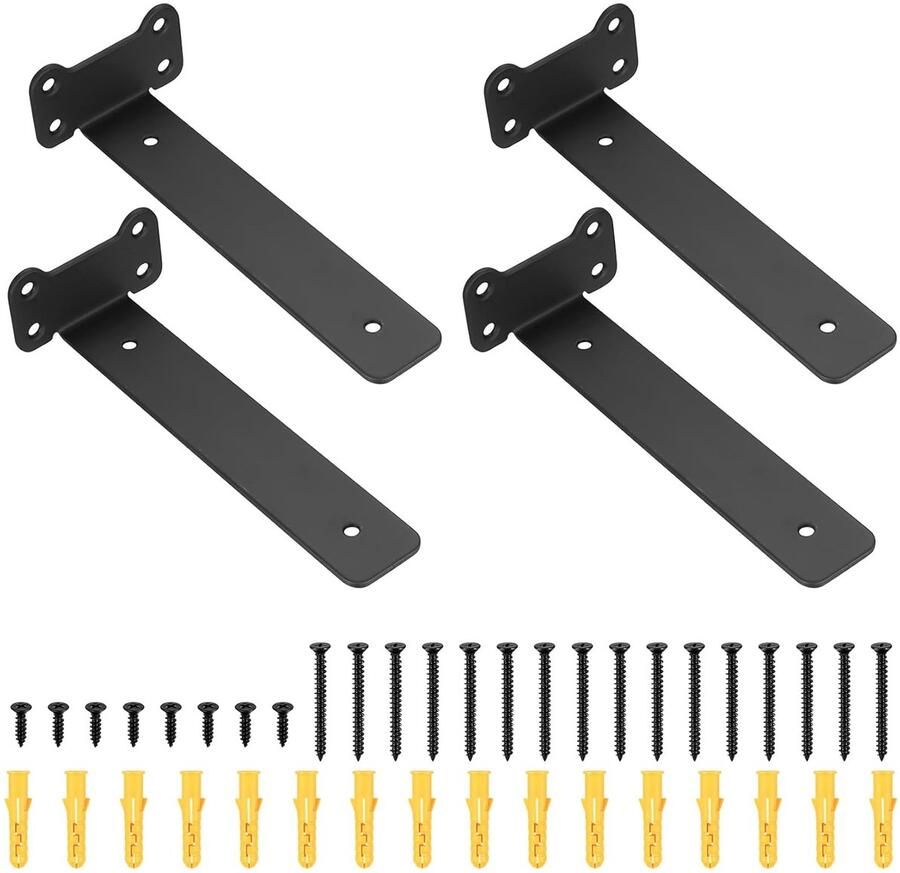 Zware zwevende plankbeugels 90 graden set van 2 zwart staal