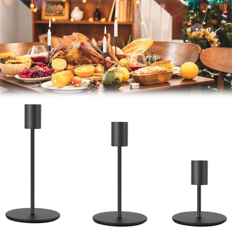 Zwart 3 stuks kandelaar kaarshouder voor feest bruiloft decoratie tafel verjaardag diner kandelaars vintage decoratie