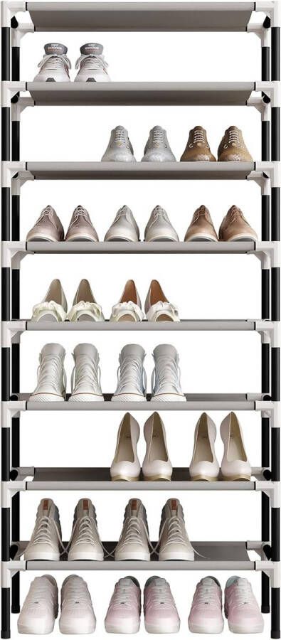 Zwart 8-laags schoenenopbergrek organisator plankhouder standaard voor 24 paar schoenen extra stevig ontwerp met 16 mm verdikte buizen