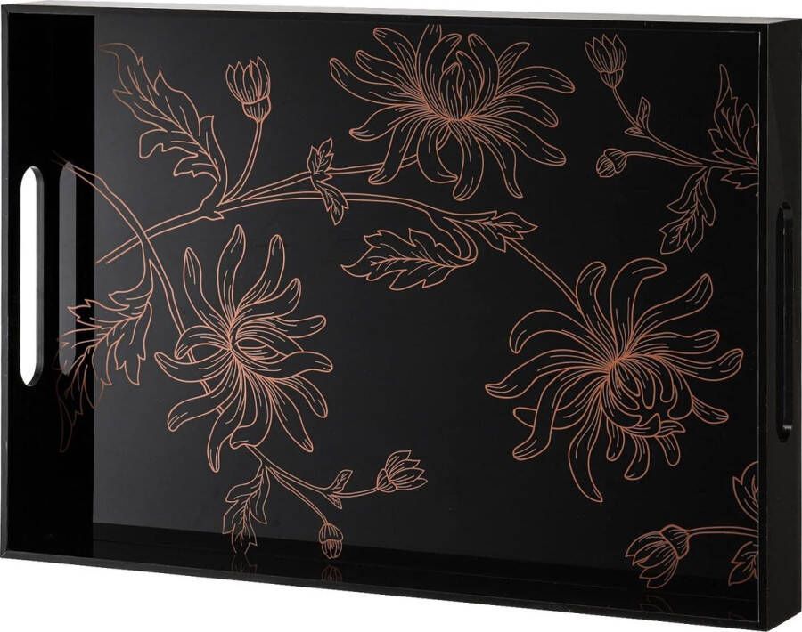 Zwart acryl dienblad met handgrepen 17 x 12 rechthoekig ontbijtblad voor salontafel voorgerecht thee decoratieve bloemenijdelheid lade organisator lekvrij