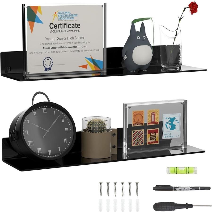 Zwart Acryl Wandrek Multifunctioneel 1 stuk Ruimtebesparend