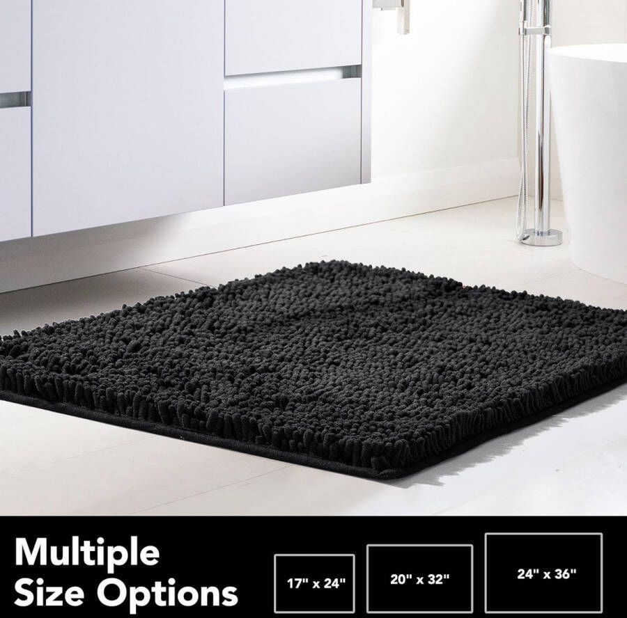 Zwart Badmat Antislip Waterabsorberend Ultra-zachte Badkamer Douche Vloerkleden 3cm Chenille Mat Badkamer met Rubberen Achterkant 50 x 80cm 1 Stuk