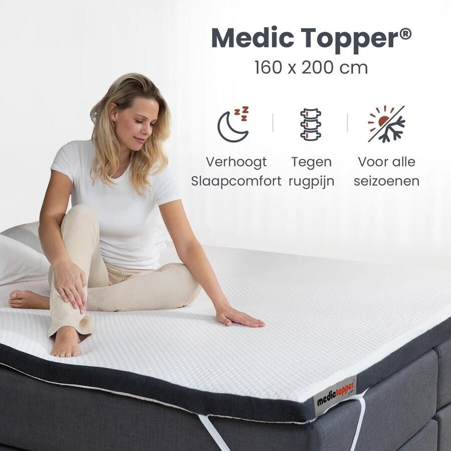 MedicTopper Premium Topper Matras 160x200 cm Traagschuim Topper Top Matras 160 x 200 Matrastopper Topmatras & Oplegmatras Verkoelende Topdekmatras & Topmatrassen Topping Matelas voor Boxspring Bed Afritsbaar & Wasbaar 30 Dagen Proefslapen - Foto 2