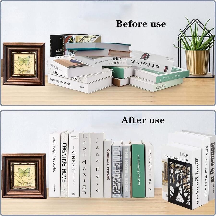 Zwart Boekensteunen Metalen Book Ends Anti-slip Base voor Bibliotheek Kantoor Thuis School Set van 2