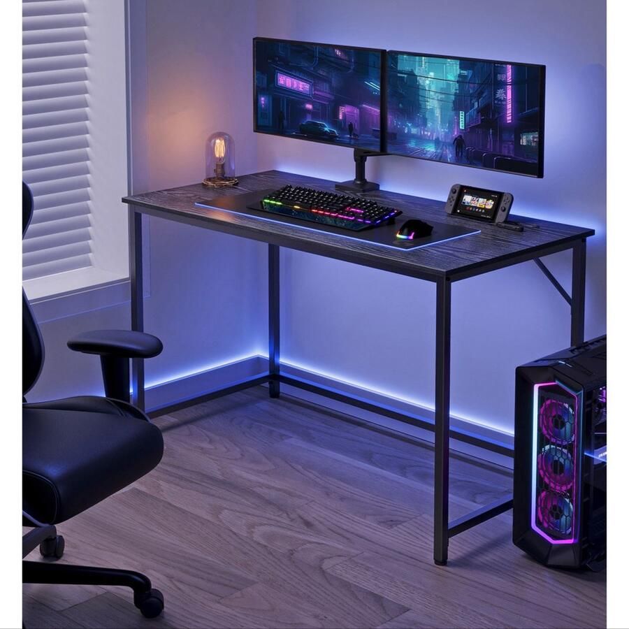 Rootz Living Rootz Zwart Bureau Schrijftafel Studiebureau Spaanplaat en staal Ruim oppervlak Eenvoudige montage 60 cm x 120 cm x 76 cm