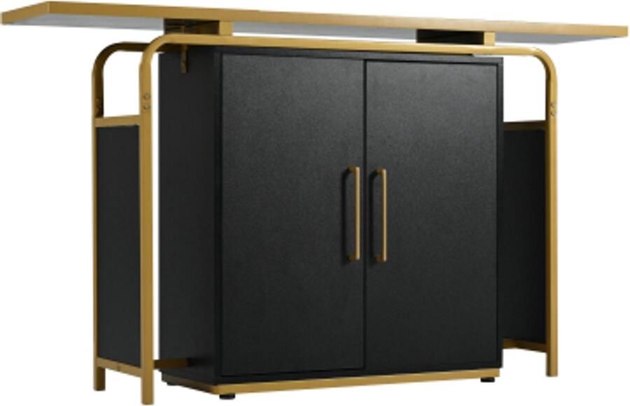 Zonder merk Gotagee zwart dressoir met twee deuren gouden handgrepen en gecombineerd met een tafel met gouden frame