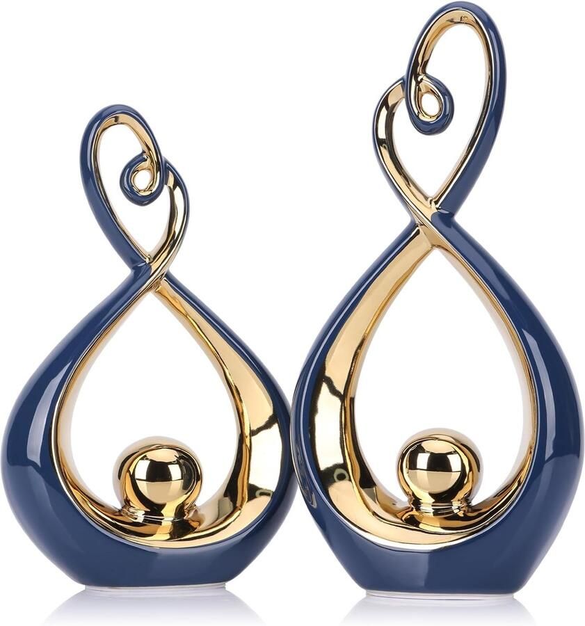 Zwart en Goud Decor Sculptuur Modern Abstracte Kunst Geschikt voor Woonkamer en Eetkamer 1 Stuk Zwart Goud Keramiek