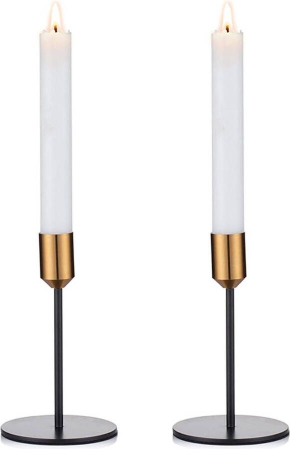 Zwart & goud stokkaarshouder: kaarshouder stokkaars van ijzer voor woonkamer retro kaarshouder bruiloft Kerstmis Thanksgiving schoorsteenmantel eettafel woonkamer vensterbank 2 stuks