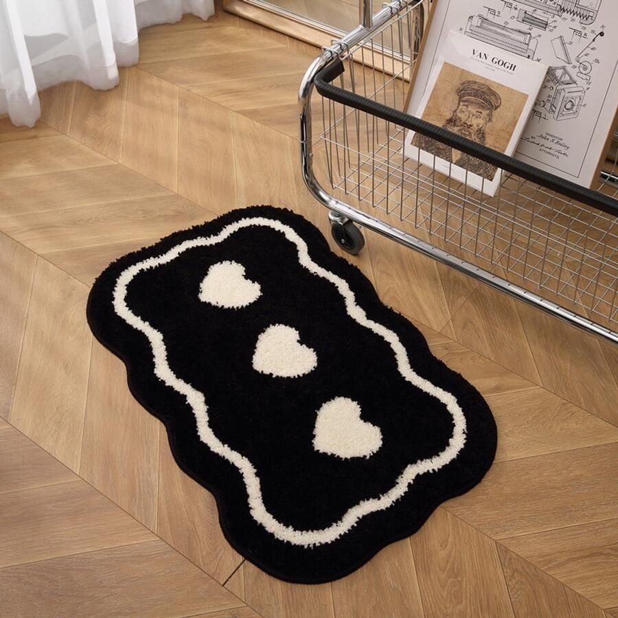 Zwart en wit badkamer water absorberend mat home verdikte donzen anti slip mat voor badkamers flock tapijt