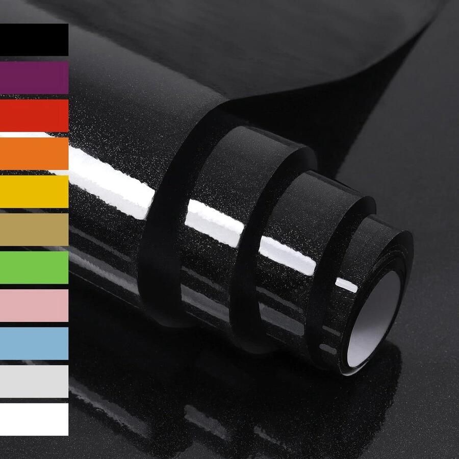 Zwart glitter plakfolie 40 cm x 6 m hoogglans zelfklevend keukenkast waterdicht meubeldecoratie oppervlaktebescherming