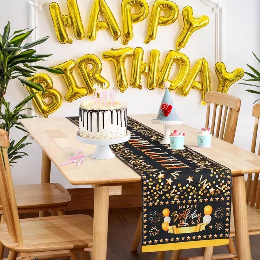 Zwart Gouden Tafelloper Linnen 32 x 183 cm