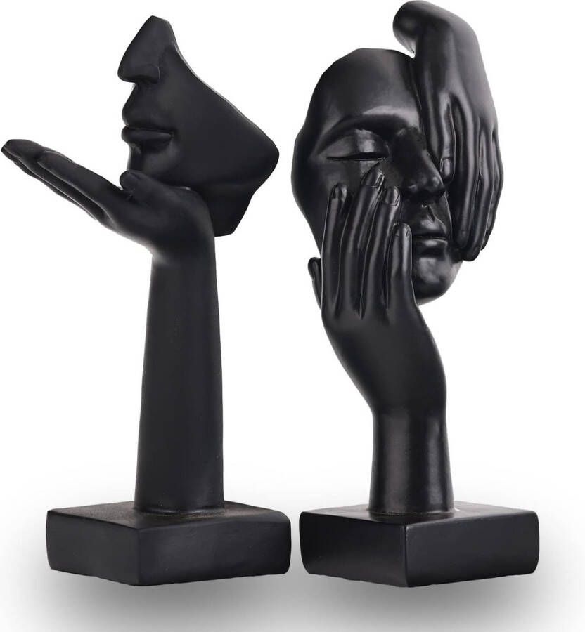 Zwart Home Decor Accent Art Vrouw Gezicht Standbeeld Collectible Standbeeld voor Modern Huis Woonkamer Boekenplank Zwart Bureau Decor 2 Delige Set