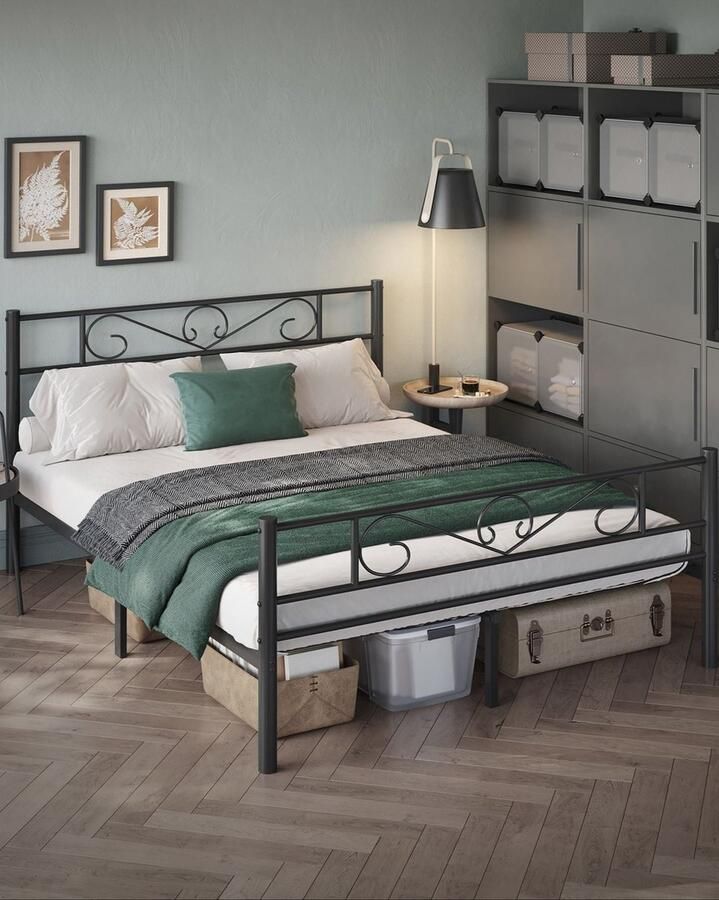 Rootz Living Rootz Zwart metalen bedframe Ledikant met poedercoating Stevig frame Eenvoudige montage 207 6 cm x 161 8 cm x 86 cm 23 5 kg 400 kg capaciteit