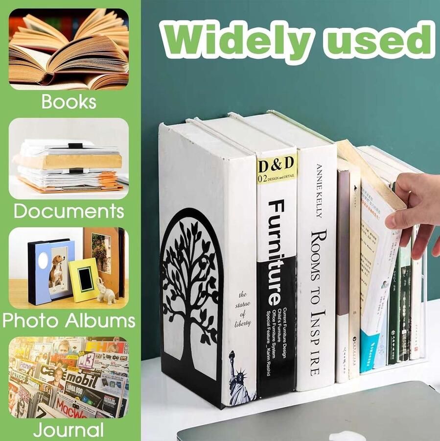 Zwart metalen boekensteun 3 paar L-vorm 17 x 12 x 9 cm Boekenstopper voor boekenkast en kantoor