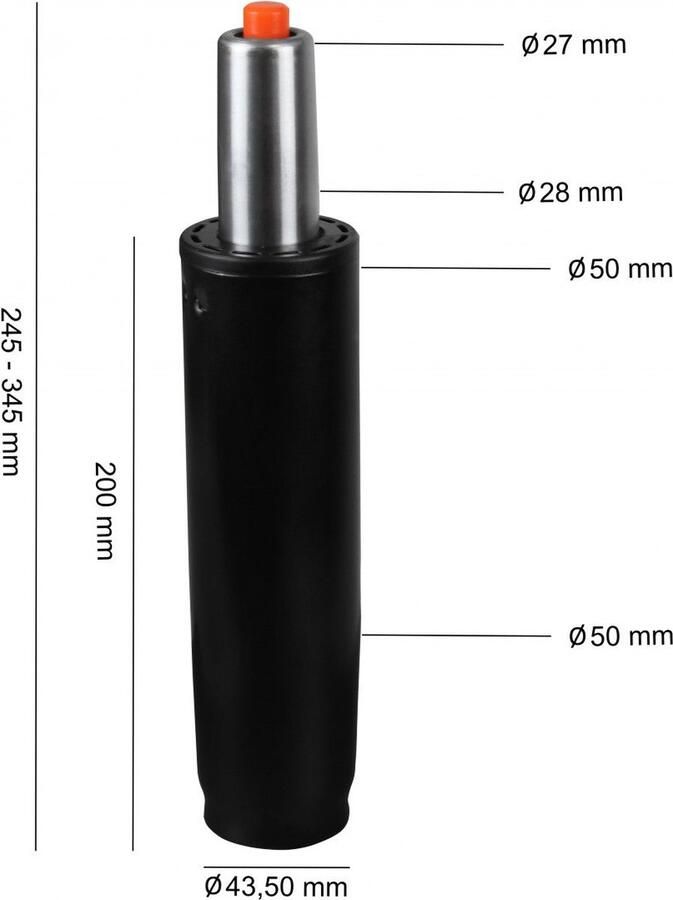 Rootz Living Rootz Zwart Metalen Gasveer Tot 180kg 245-345mm 10cm Hoogteverstelling Pneumatische veer voor stoelen
