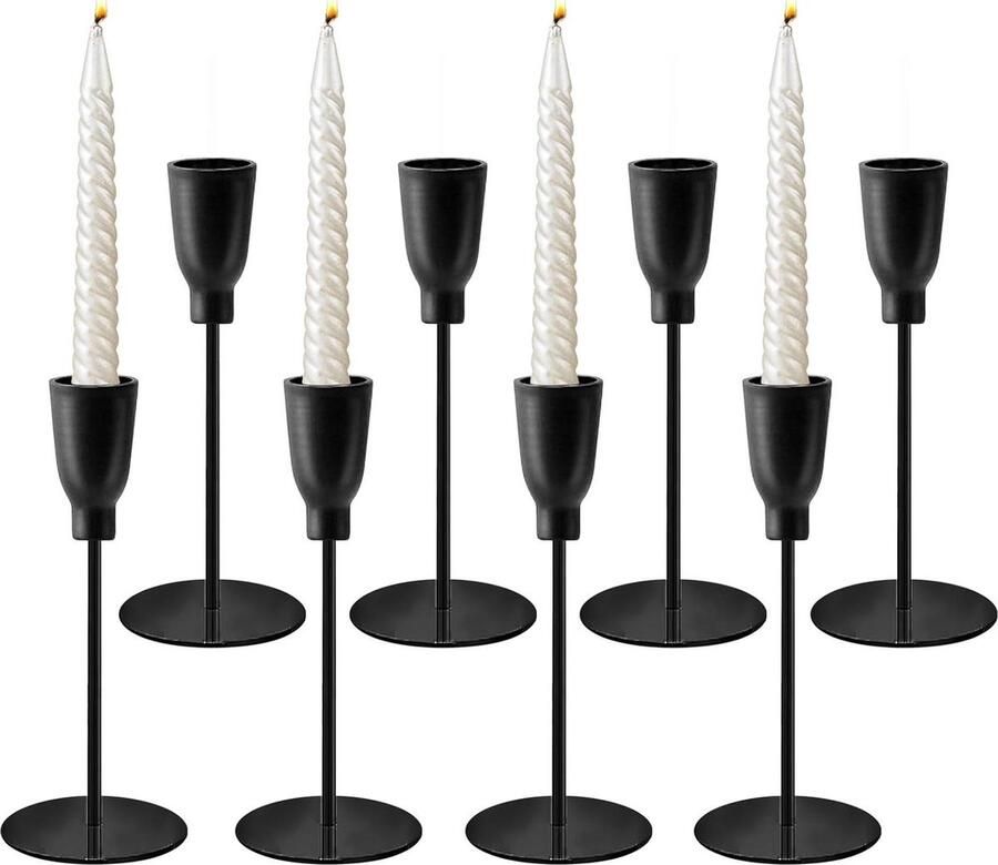 Zwart metalen kandelaar 8-delige kaarsenhouder voor staafkaarsen en kegelkaarsen huisdecoratie diner jubileum tafel bruiloft