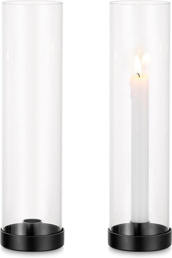 Zwart metalen kandelaar kaarsenhouder staafkaars set van 2 staafkaarsenhouders met glazen cilinder tafel bruiloft feest verjaardag Kerstmis huis eettafel decoratie