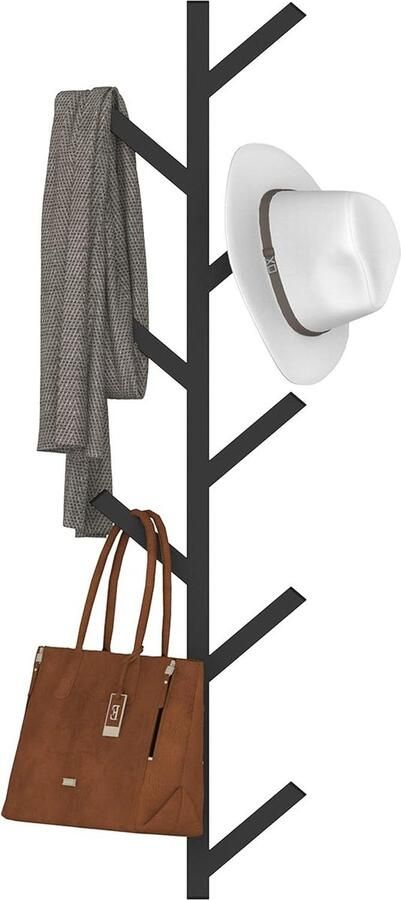 Zwart metalen wandkapstok hoedenplank boomvorm kleerhanger voor honkbalpetten en jassen eenvoudig te monteren