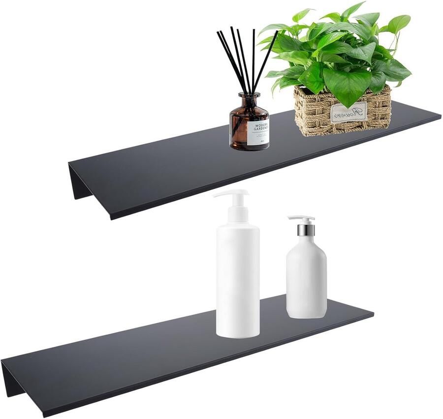 Zwart metalen wandrek multifunctioneel set van 2 40 x 12 x 3 cm hoogwaardig materiaal