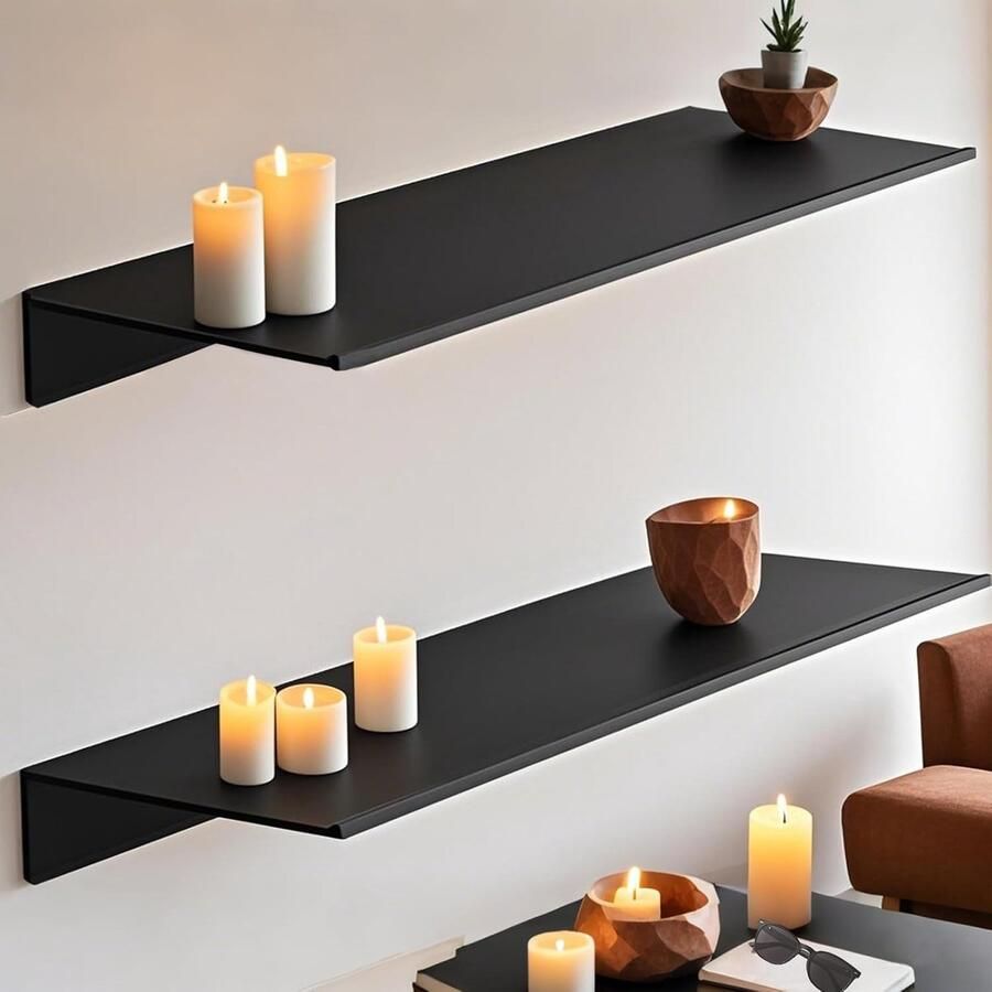 Zwart metalen wandrek multifunctioneel set van 2 aluminiumlegering 40 x 12 x 3 cm