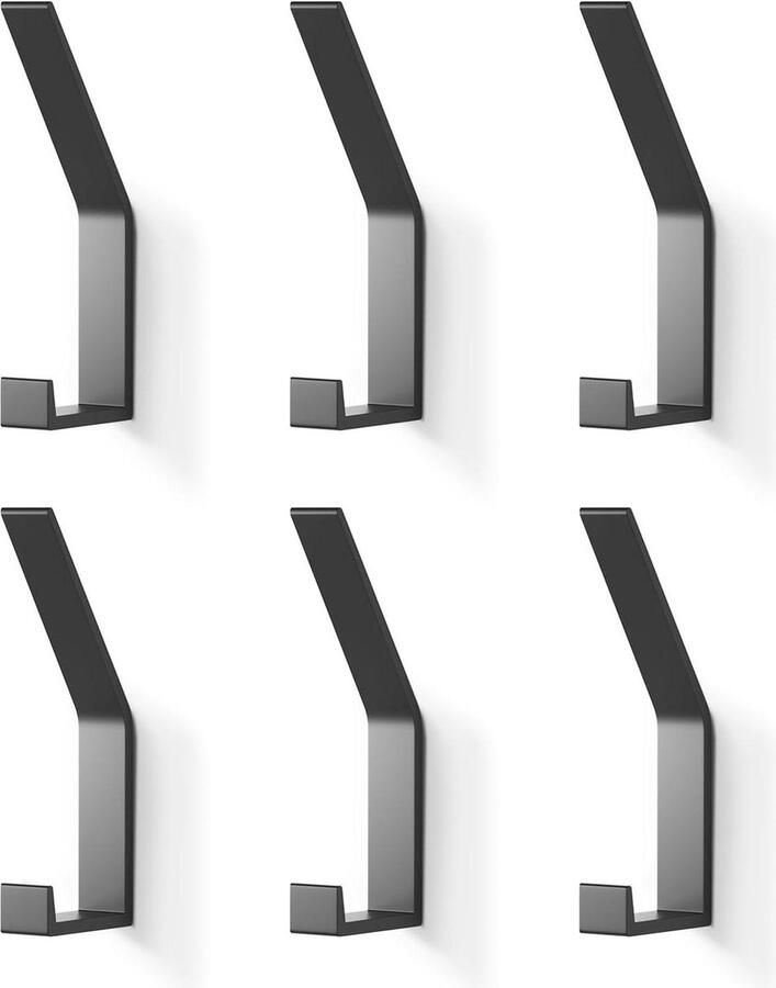 Zwart muur gemonteerde kapstok haken set van 6 stuks voor badhanddoeken keukendoeken en meer Kapstok