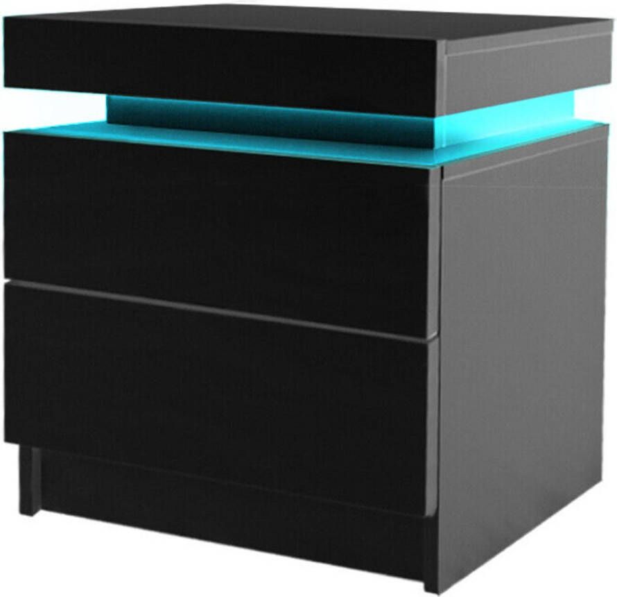 Zwart Nachtkastje met LED Verlichting Hoogglans Afwerking Modern Ontwerp 7 Kleuren 60 x 39 x 45 cm USB-Aansluiting